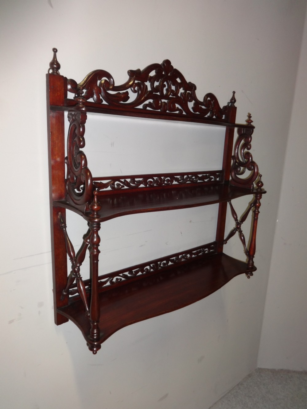 Very Nice Carved and Pierced Mahogany Wall Shelves View II