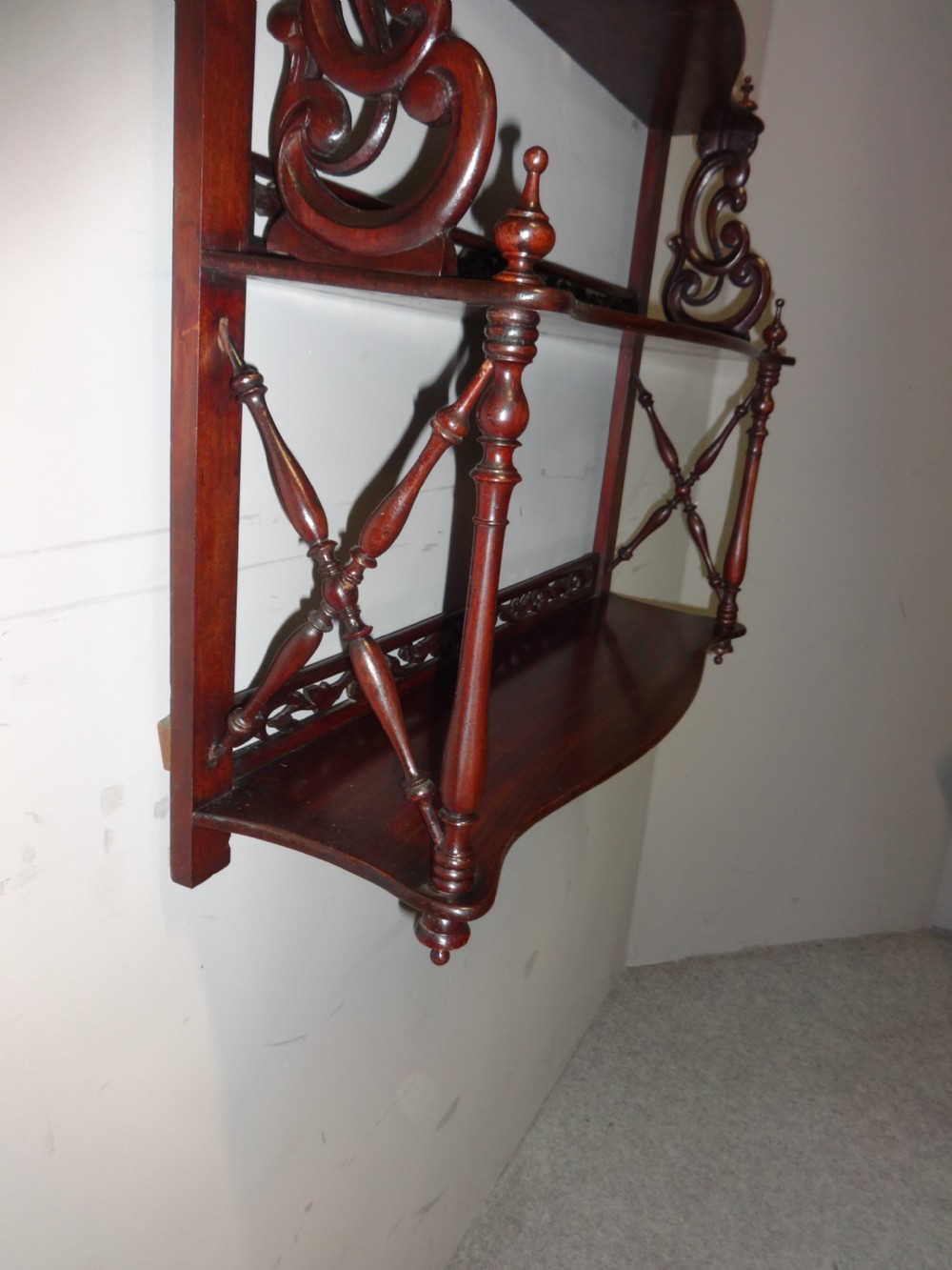 Very Nice Carved and Pierced Mahogany Wall Shelves View III