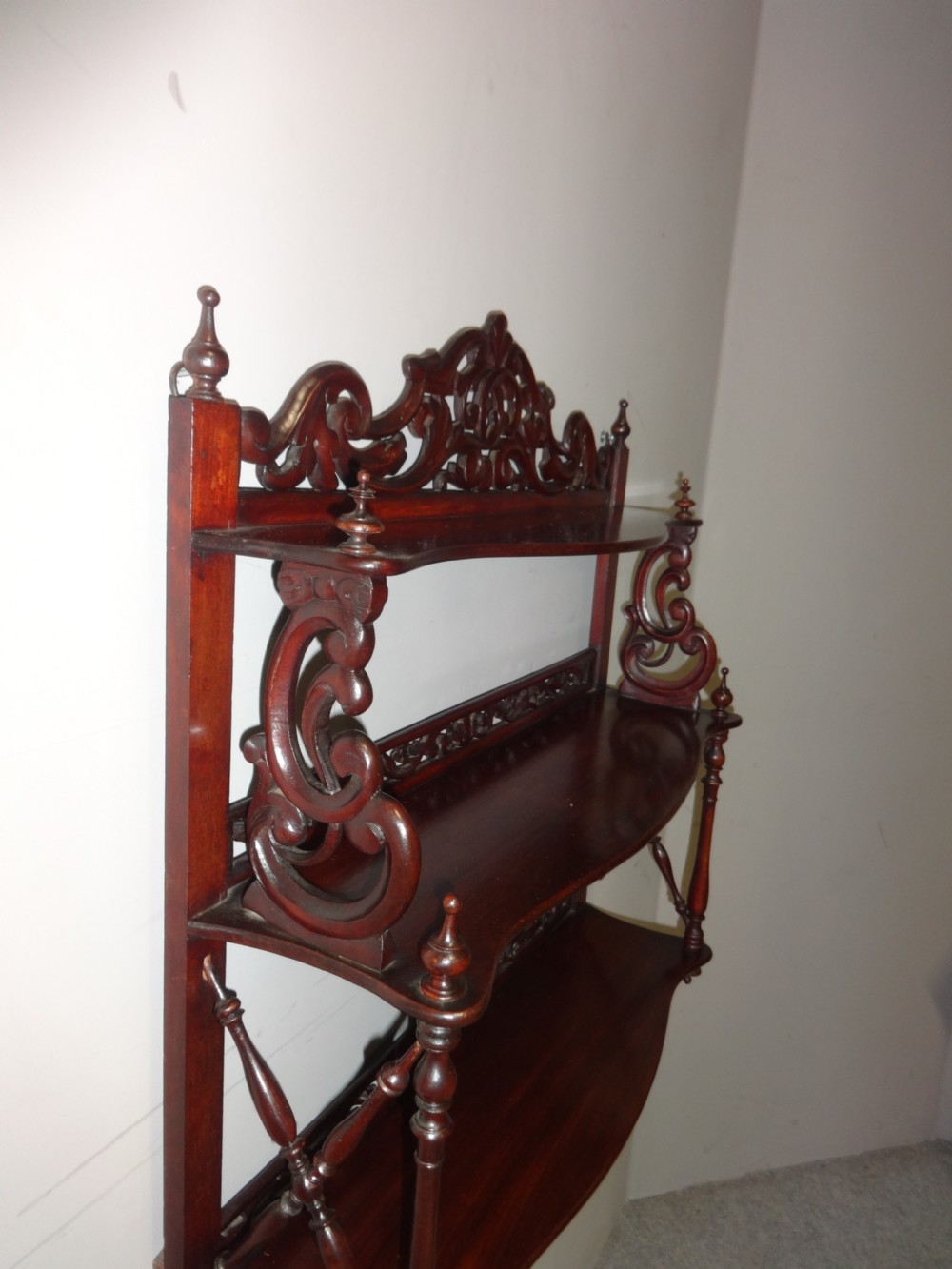 Very Nice Carved and Pierced Mahogany Wall Shelves View IV