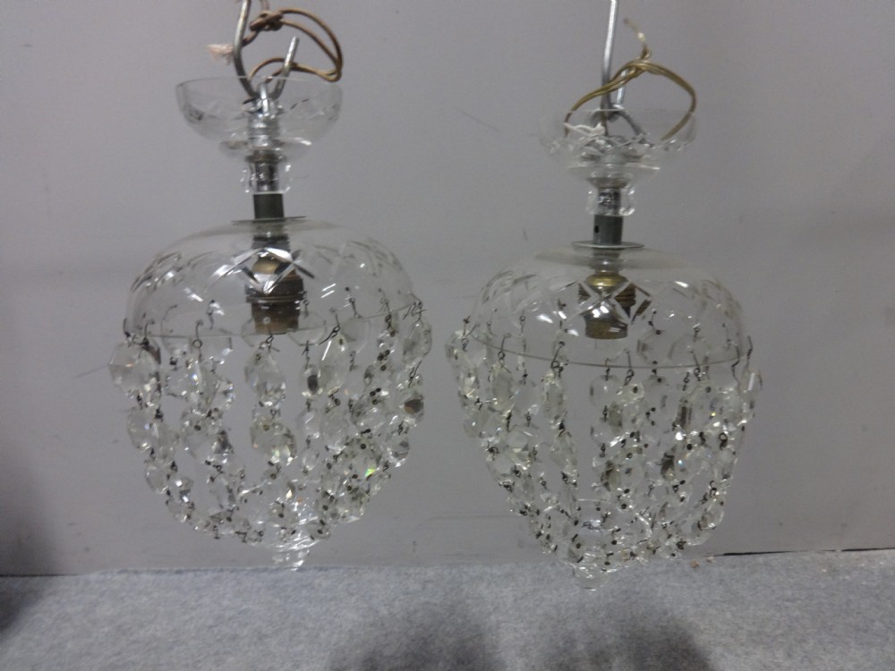 Pair Cut Glass Basket Lights