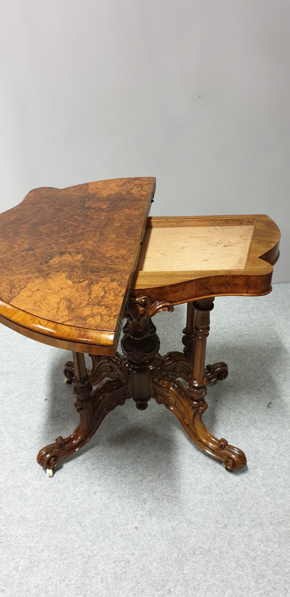 Top Quality Serpentine Burr Walnut Games Table View XIV