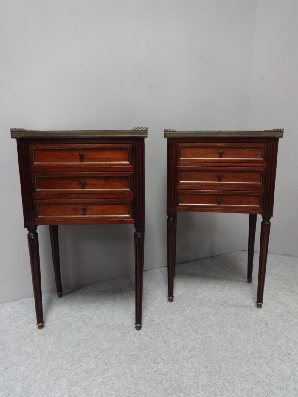 Excellent Pair French Empire Mahogany Bedside Lamp Chests View II