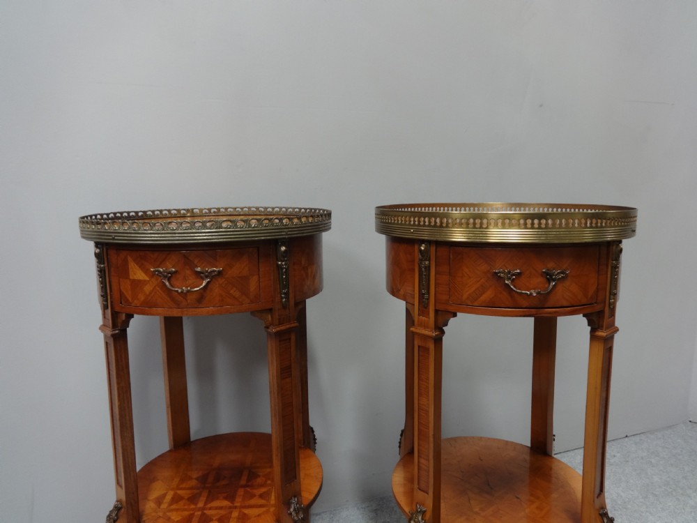 Pair French Tulipwood Parquetry Bedside Lamp Tables View III