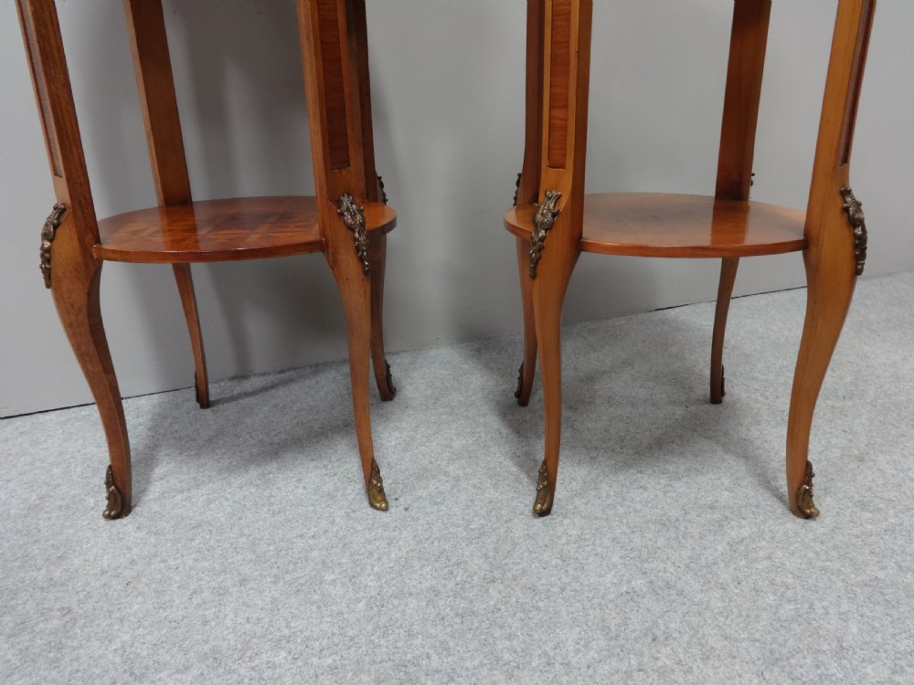 Pair French Tulipwood Parquetry Bedside Lamp Tables View IV