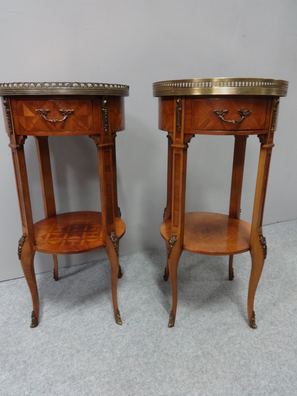 Pair French Tulipwood Parquetry Bedside Lamp Tables View V