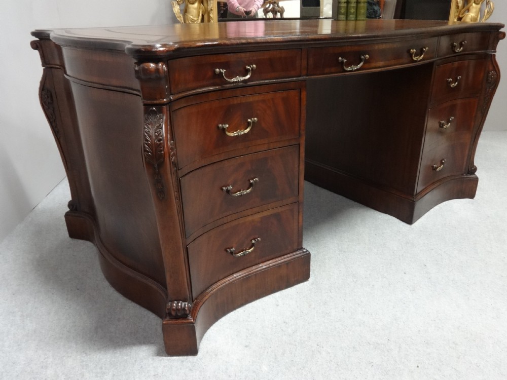 Impressive Double Pedestal Serpentine  Mahogany Partners Desk View III