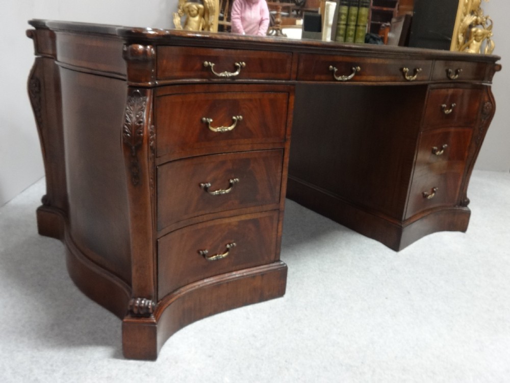 Impressive Double Pedestal Serpentine  Mahogany Partners Desk View IV