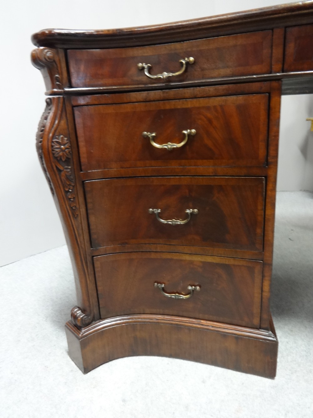 Impressive Double Pedestal Serpentine  Mahogany Partners Desk View V