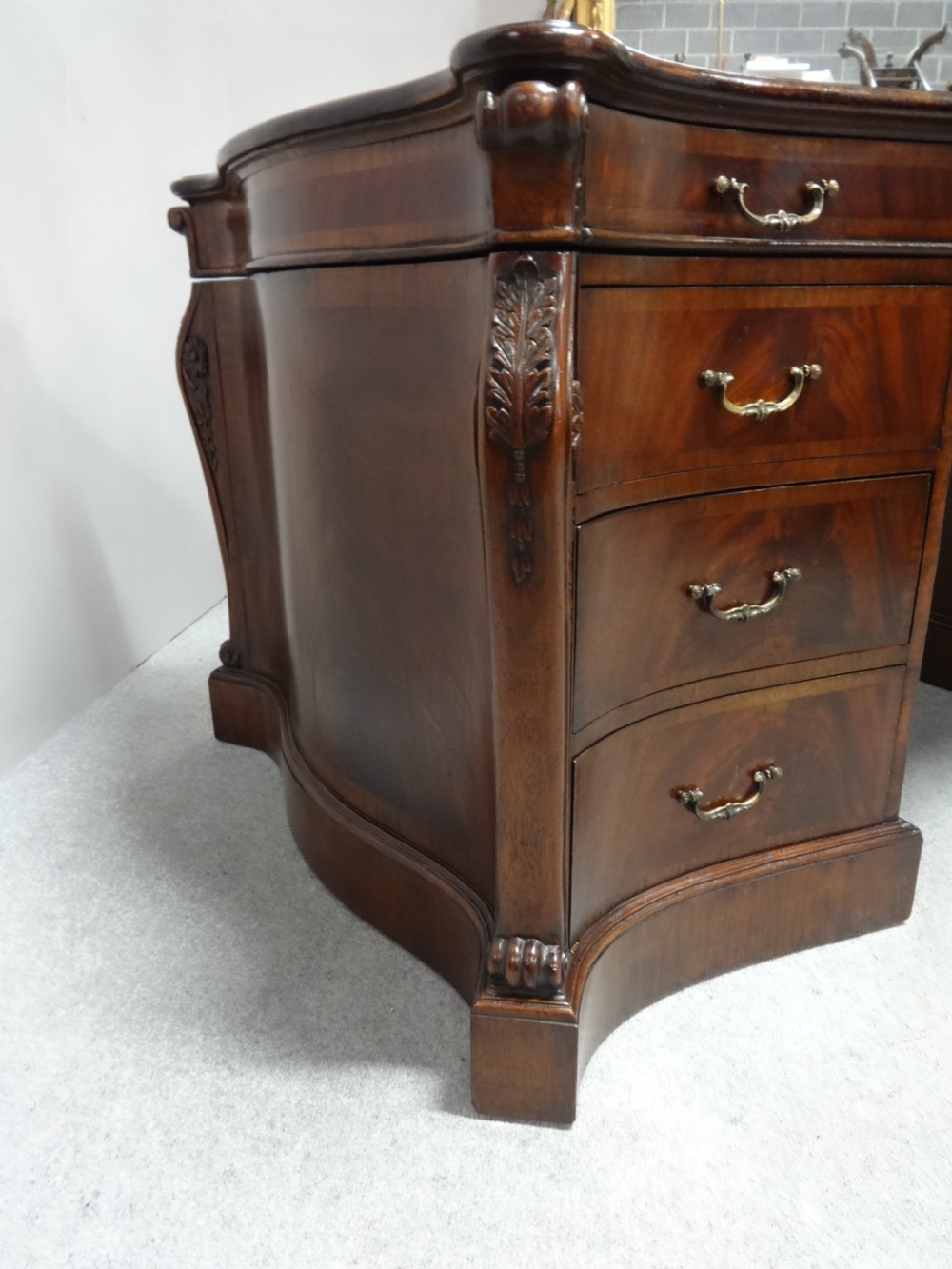 Impressive Double Pedestal Serpentine  Mahogany Partners Desk View VI