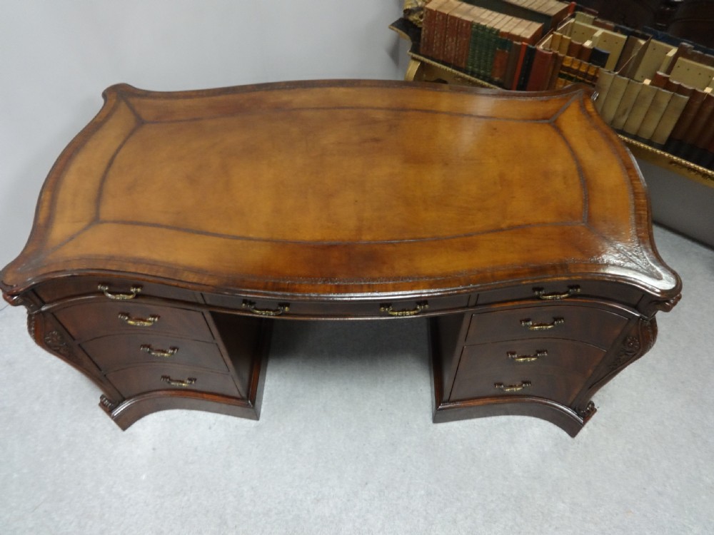 Impressive Double Pedestal Serpentine  Mahogany Partners Desk View VII