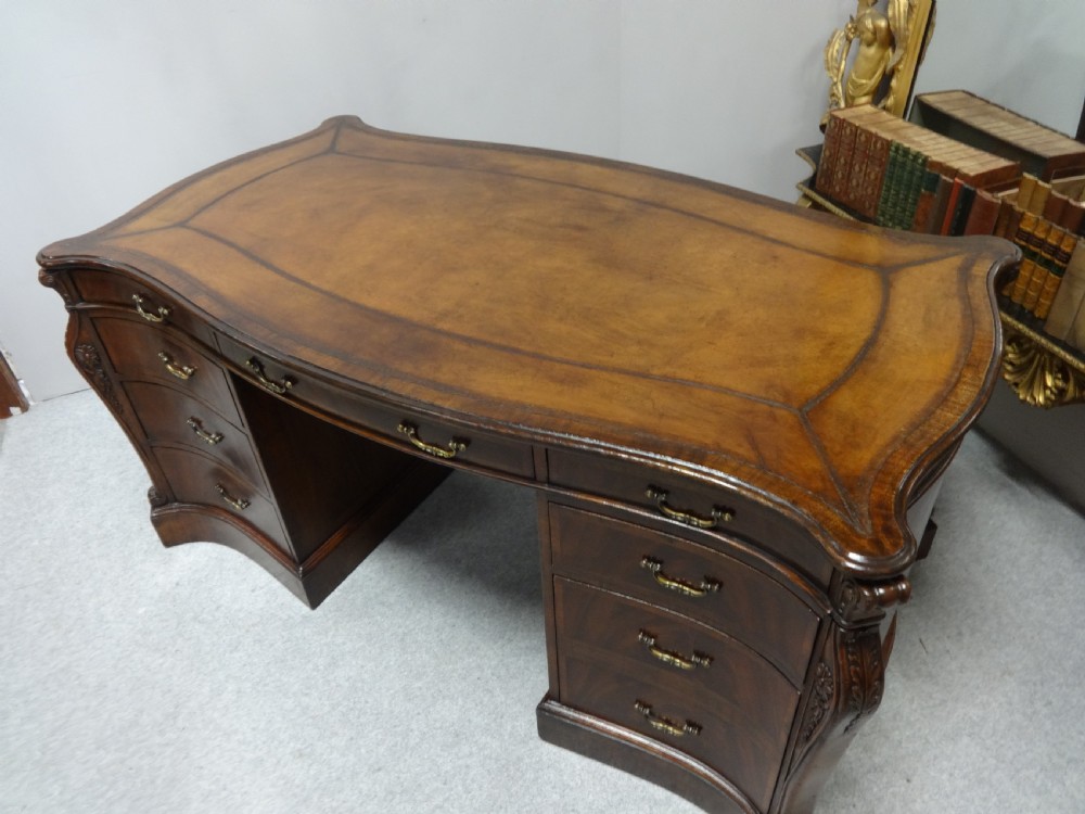 Impressive Double Pedestal Serpentine  Mahogany Partners Desk View VIII