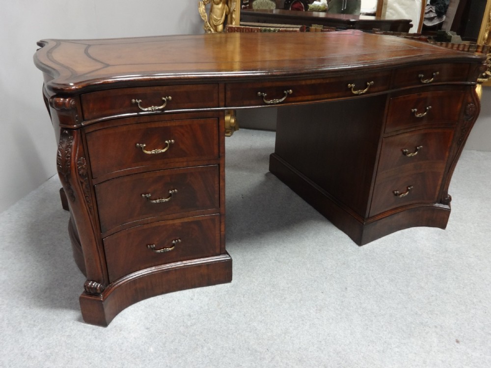 Impressive Double Pedestal Serpentine  Mahogany Partners Desk View X