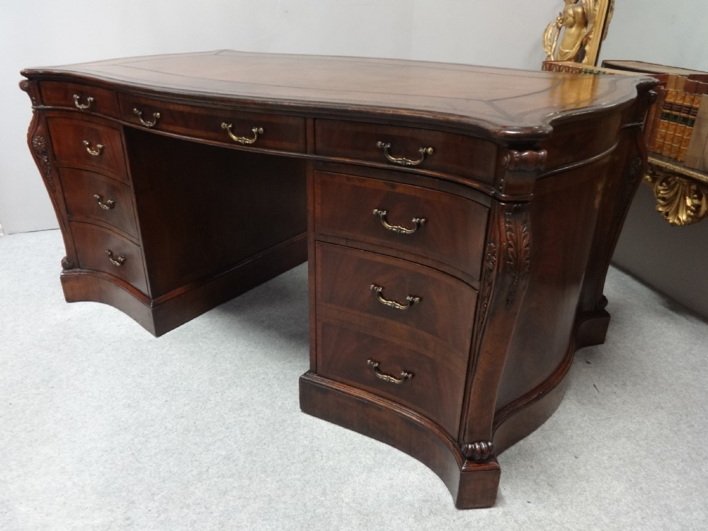 Impressive Double Pedestal Serpentine  Mahogany Partners Desk View XII