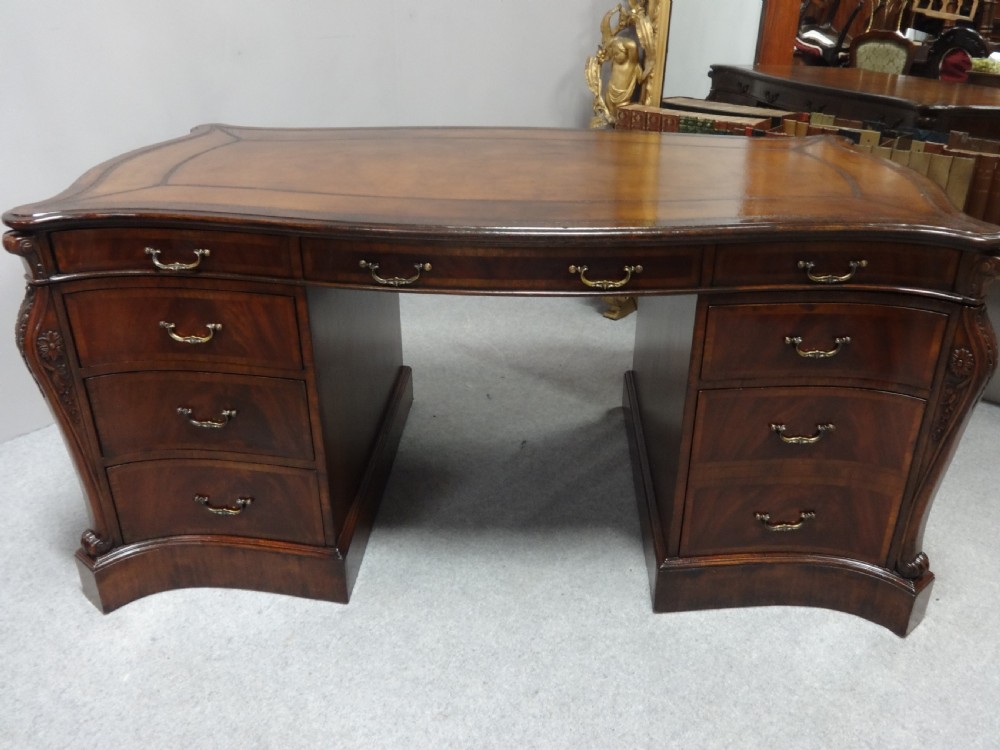 Impressive Double Pedestal Serpentine  Mahogany Partners Desk View XIV