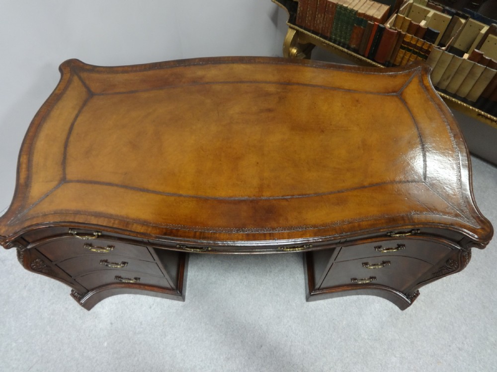 Impressive Double Pedestal Serpentine  Mahogany Partners Desk View XV