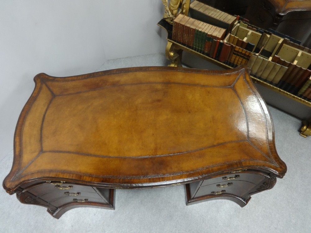 Impressive Double Pedestal Serpentine  Mahogany Partners Desk View XVI