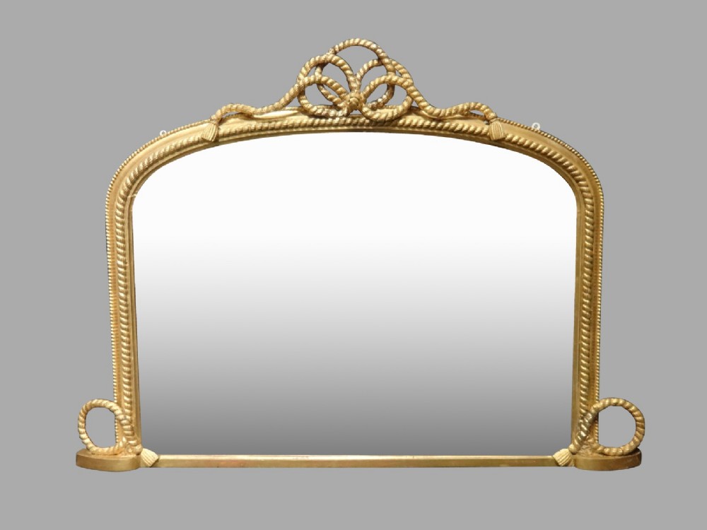Wonderful English Rope Edge Gilt Overmantle Mirror