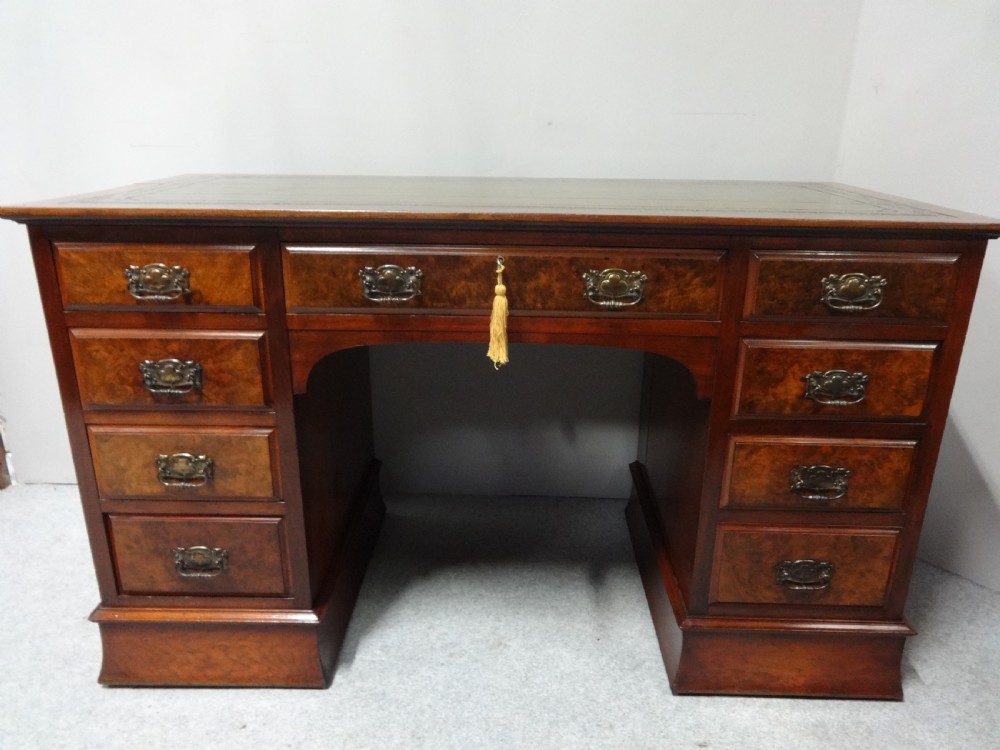 Victorian Burr Walnut Pedestal Desk