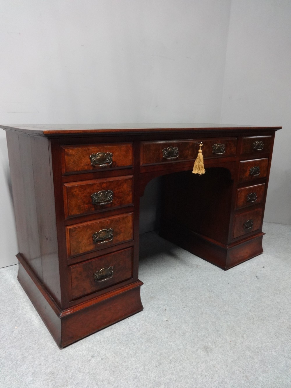 Victorian Burr Walnut Pedestal Desk View VII