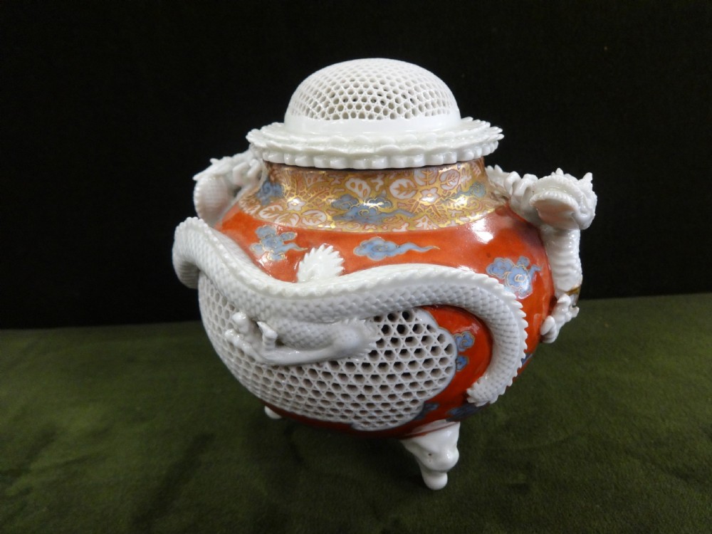 Superb Reticulated Japanese Satsuma Vase and Cover View V