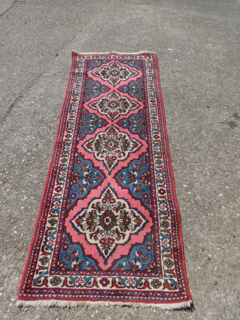 Good Pink and Blue Ground Iranian Carpet Runner View II