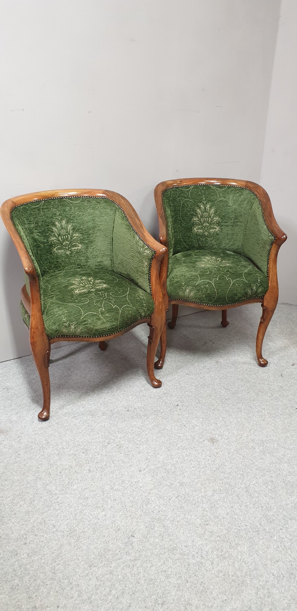 Top Quality Pair Walnut Horseshoe Shaped Tub Chairs
