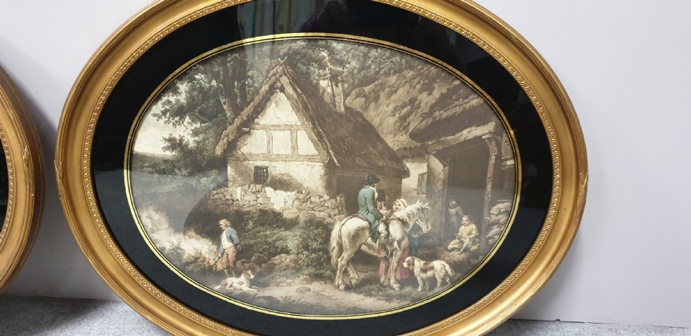Pair Large Regency Coloured Etchings signed 'Morlarid' 1795 View VI