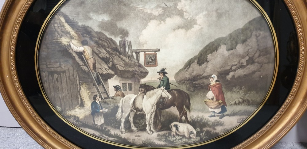 Pair Large Regency Coloured Etchings signed 'Morlarid' 1795 View IX