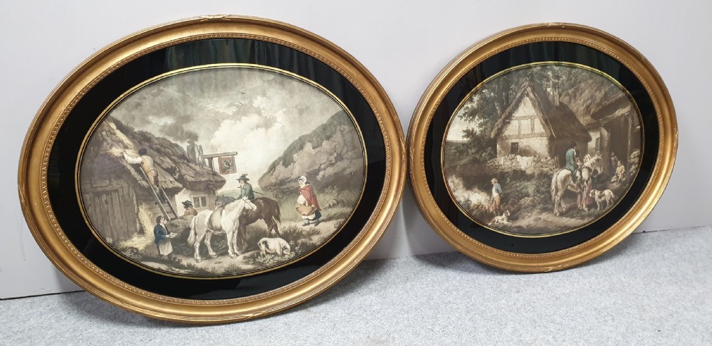 Pair Large Regency Coloured Etchings signed 'Morlarid' 1795 View X