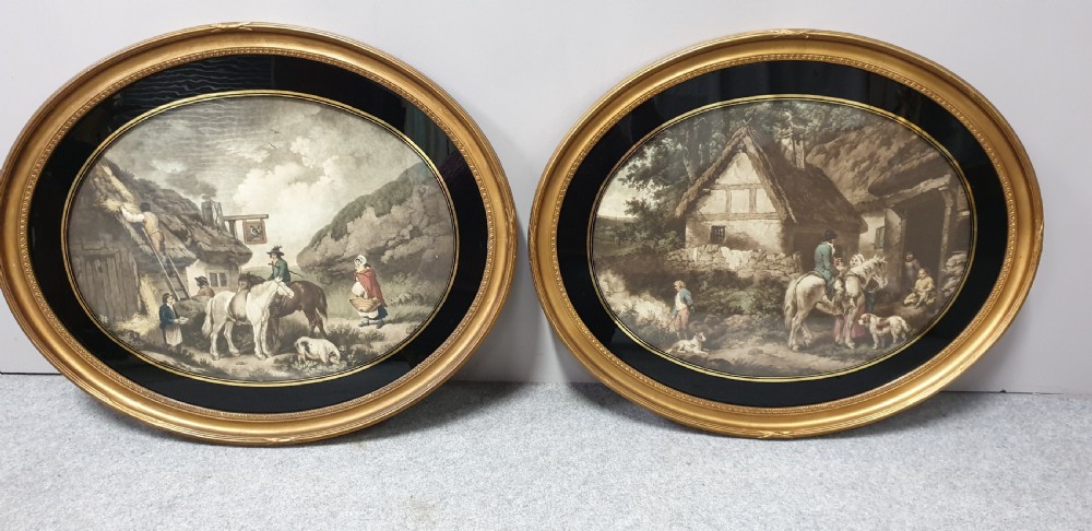 Pair Large Regency Coloured Etchings signed 'Morlarid' 1795 View XI