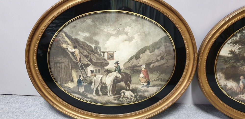 Pair Large Regency Coloured Etchings signed 'Morlarid' 1795 View XIII