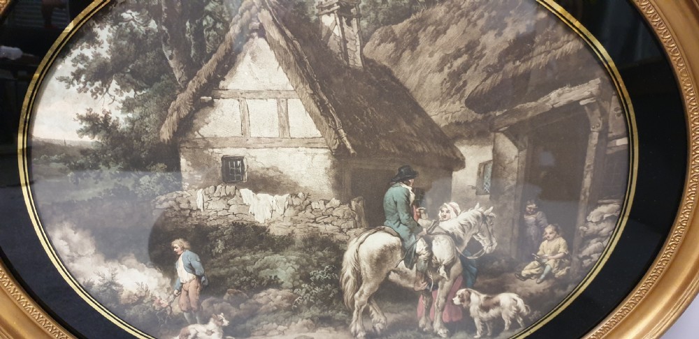 Pair Large Regency Coloured Etchings signed 'Morlarid' 1795 View XV