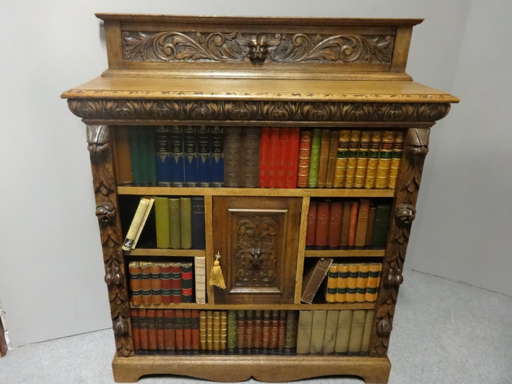 Quality Solid Golden Oak Green Man Open Bookcase View II