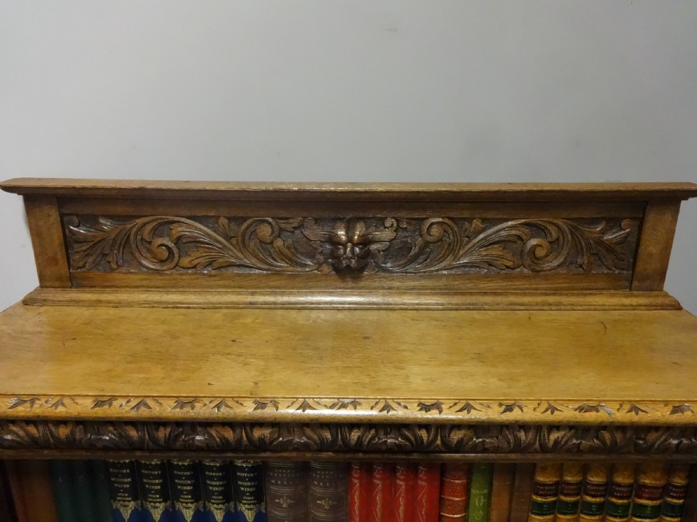 Quality Solid Golden Oak Green Man Open Bookcase View III