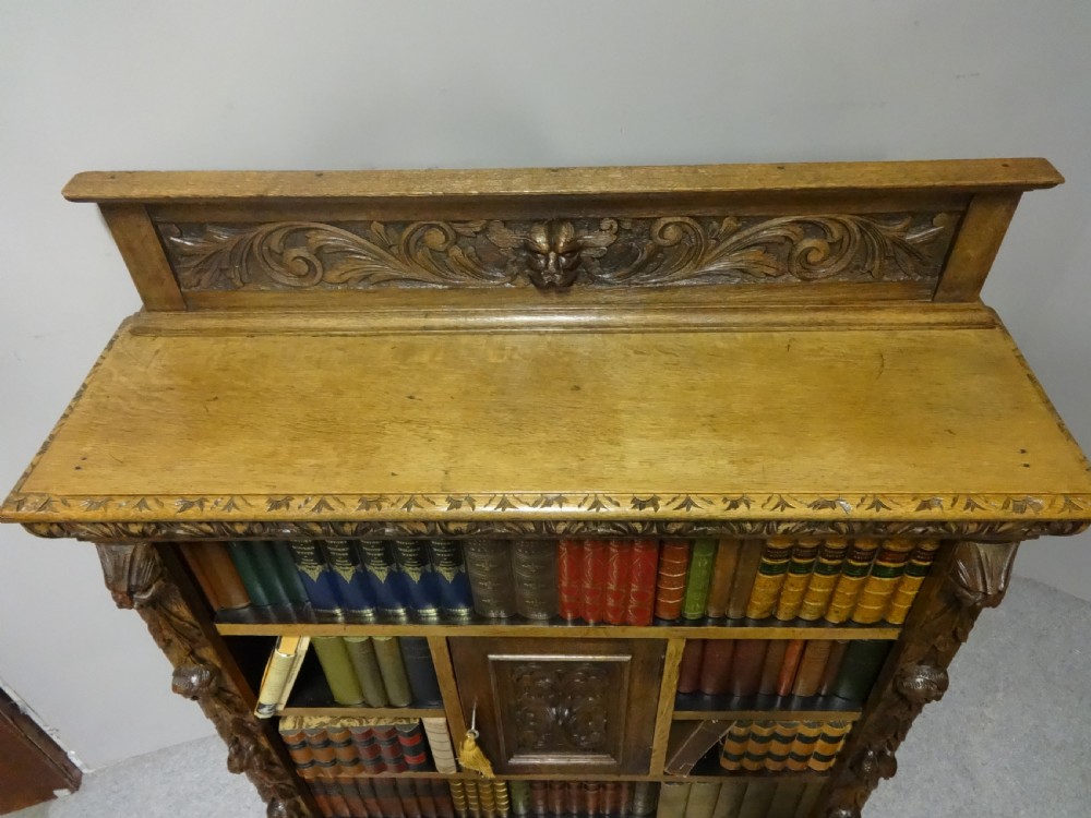Quality Solid Golden Oak Green Man Open Bookcase View IV