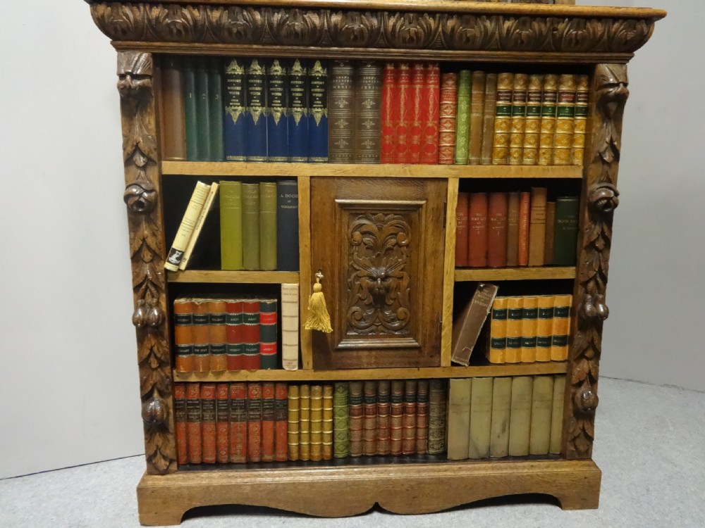 Quality Solid Golden Oak Green Man Open Bookcase View V