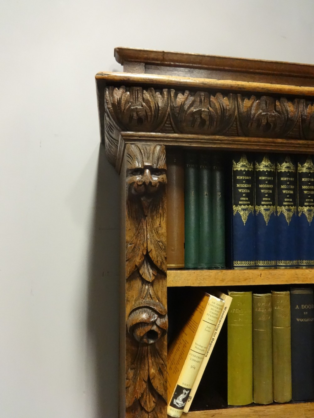 Quality Solid Golden Oak Green Man Open Bookcase View IX