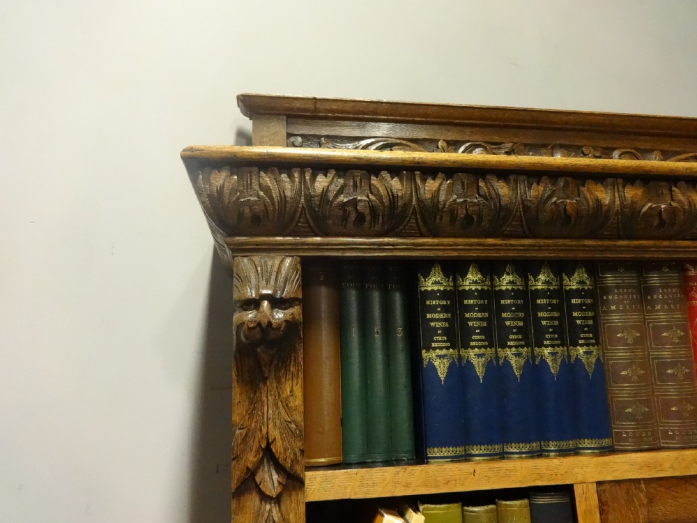 Quality Solid Golden Oak Green Man Open Bookcase View X
