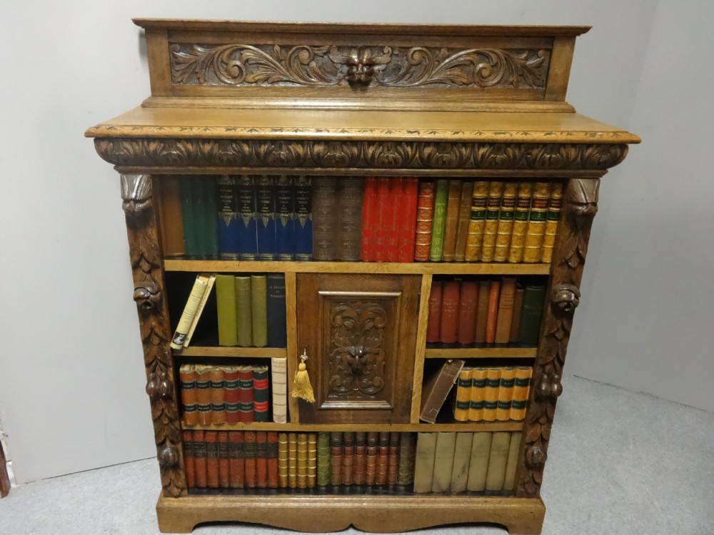 Quality Solid Golden Oak Green Man Open Bookcase