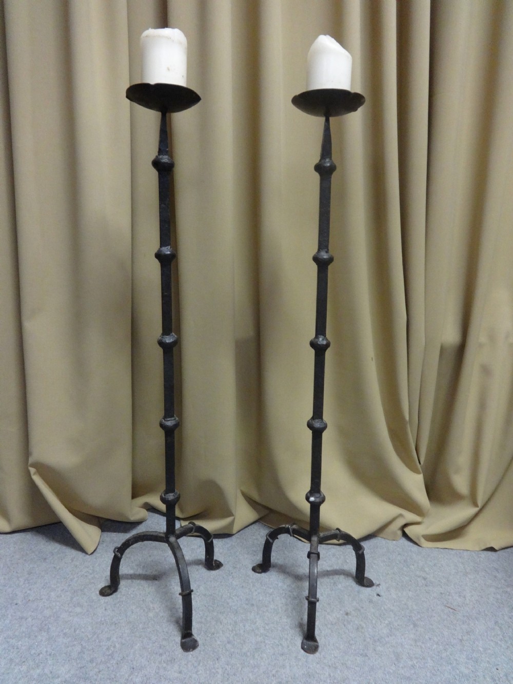 Pair Victorian Iron Tall Candlesticks