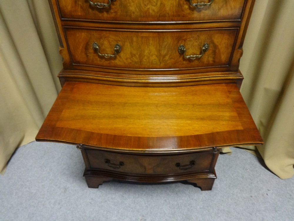 Serpentine Burr Walnut Chest on Chest of Drawers View IV
