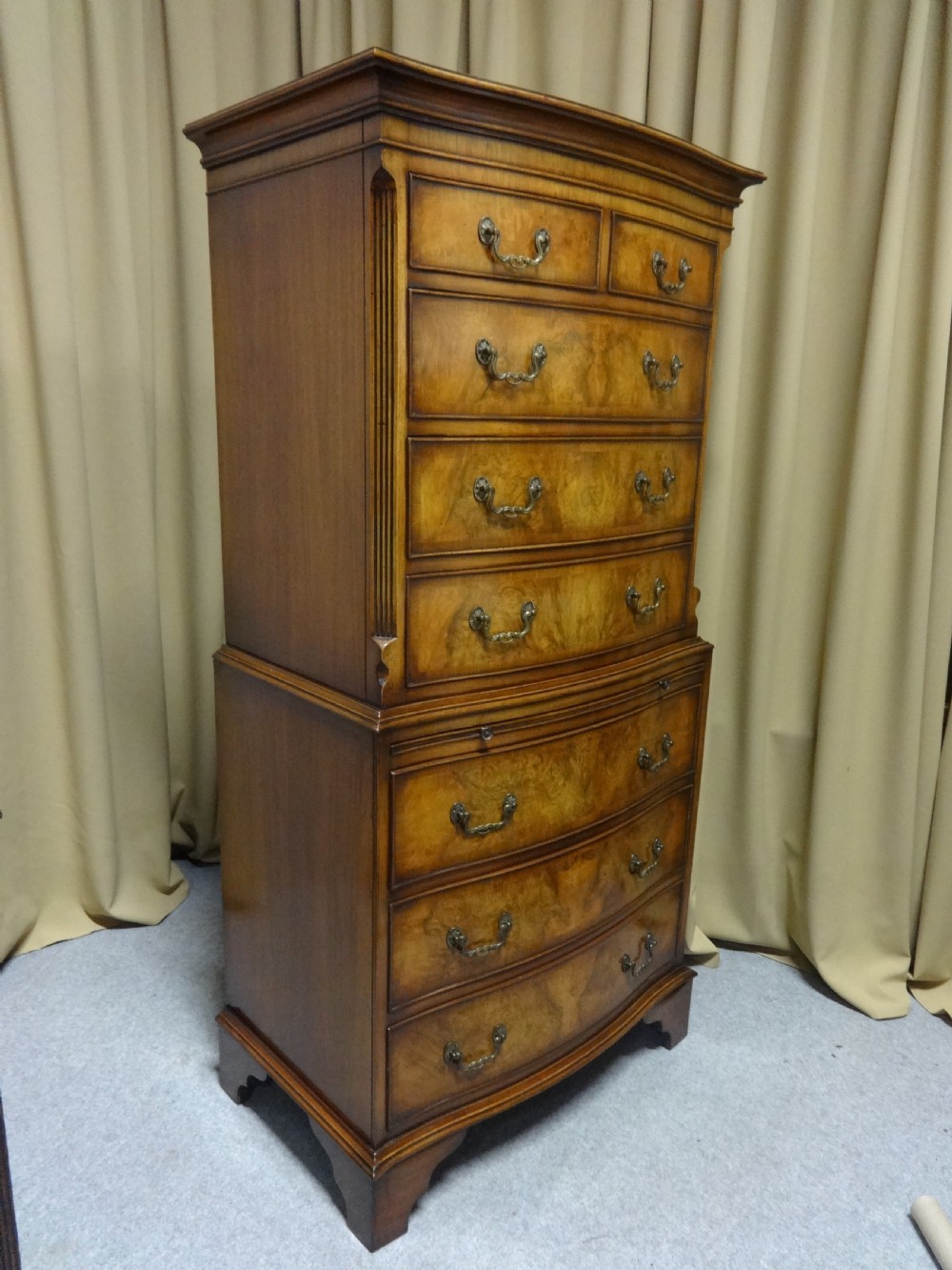 Serpentine Burr Walnut Chest on Chest of Drawers View VII