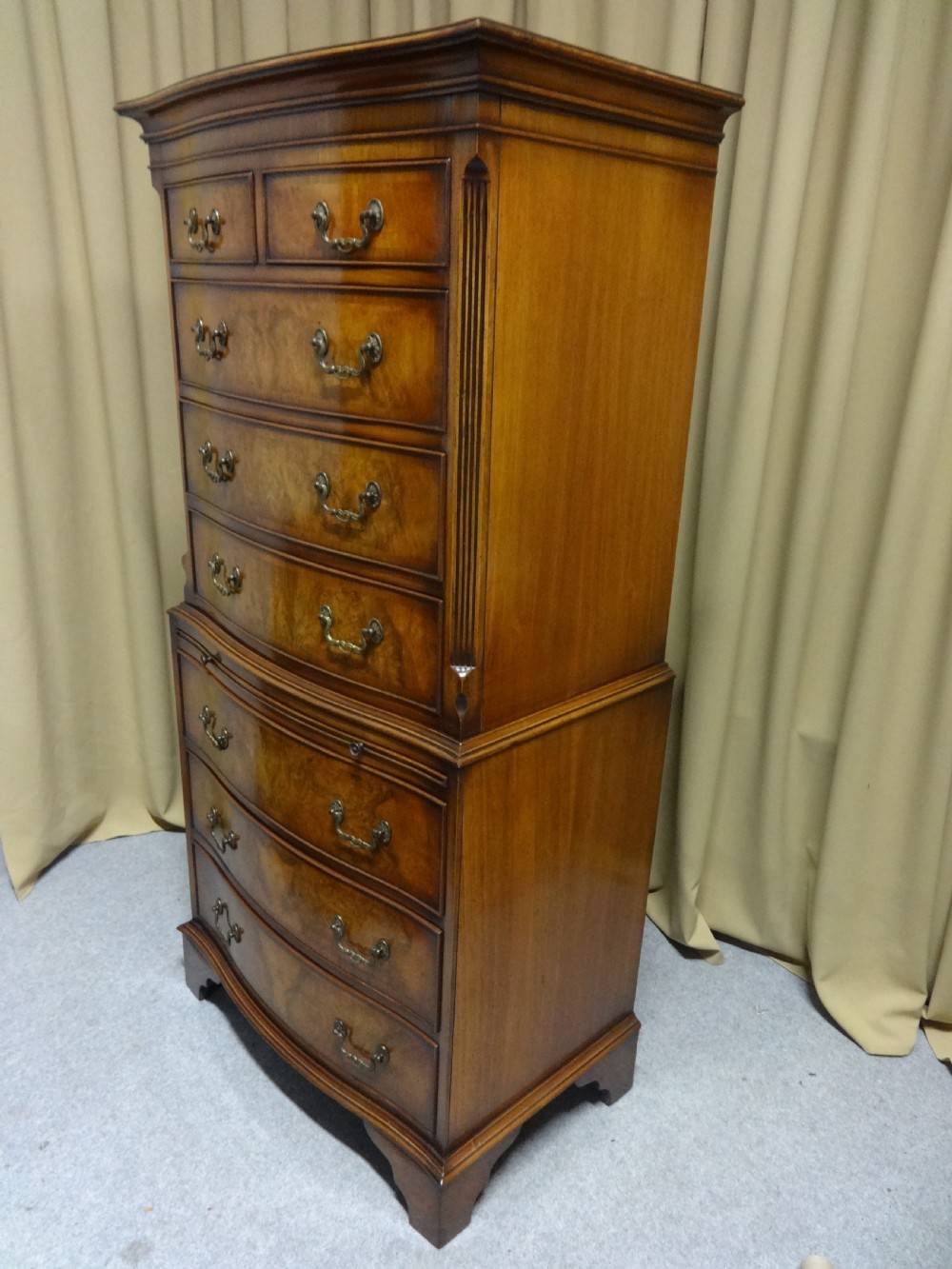 Serpentine Burr Walnut Chest on Chest of Drawers View VIII