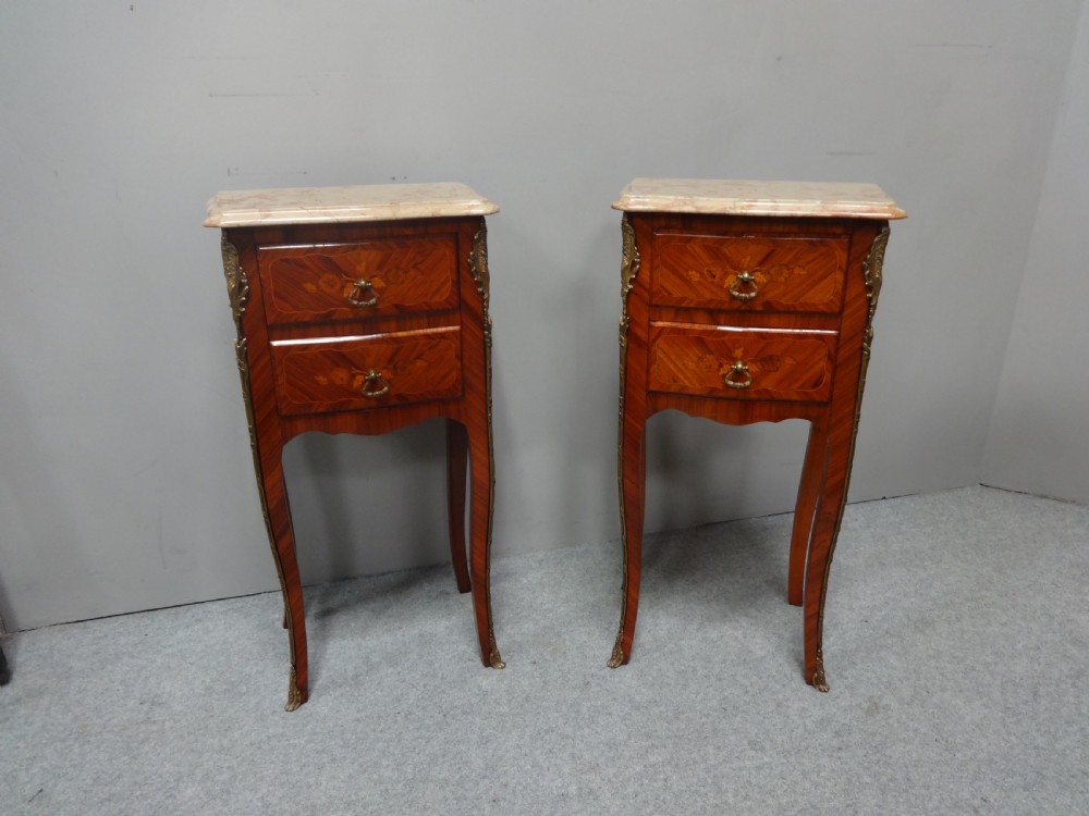 Very Nice Pair French Tulipwood Bedside Lamp Chest of Drawers