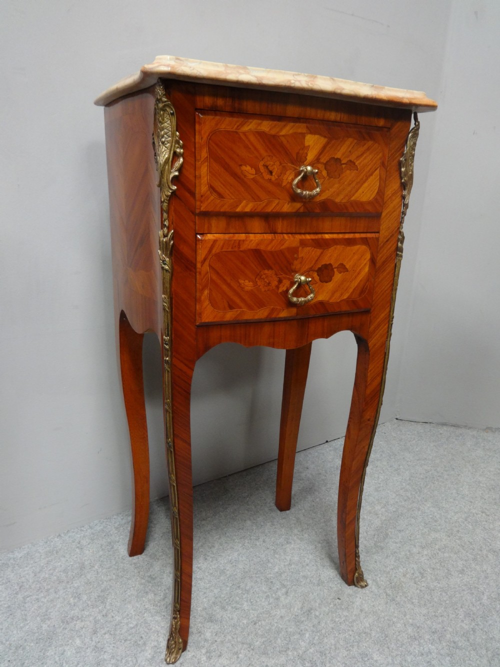 Very Nice Pair French Tulipwood Bedside Lamp Chest of Drawers View II