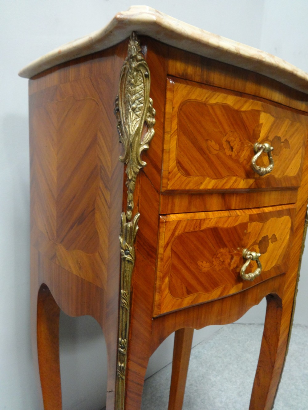 Very Nice Pair French Tulipwood Bedside Lamp Chest of Drawers View III