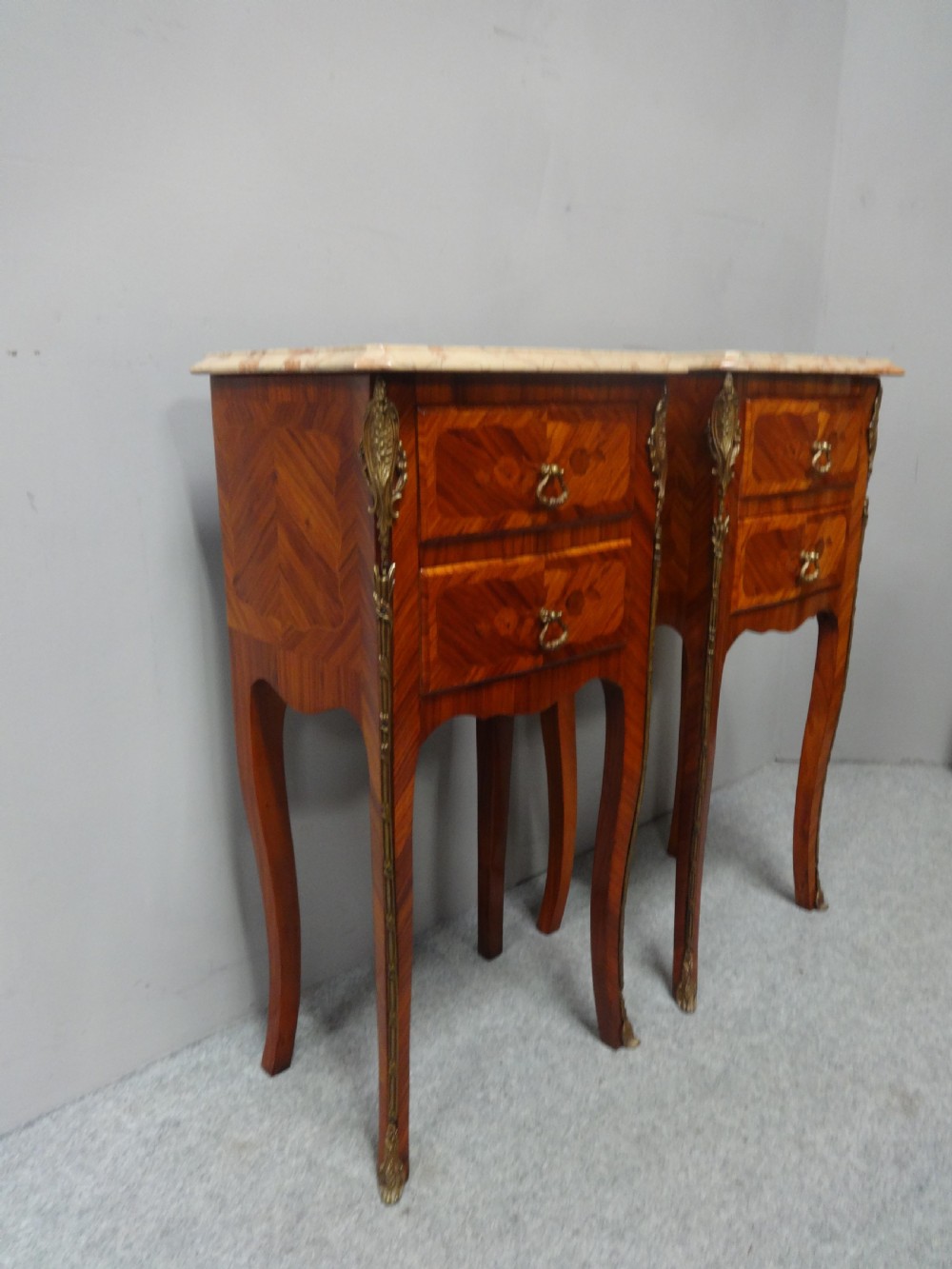 Very Nice Pair French Tulipwood Bedside Lamp Chest of Drawers View X