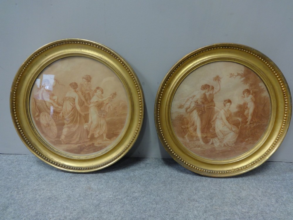 Pair Regency Sepia Engravings in Gilt Frames