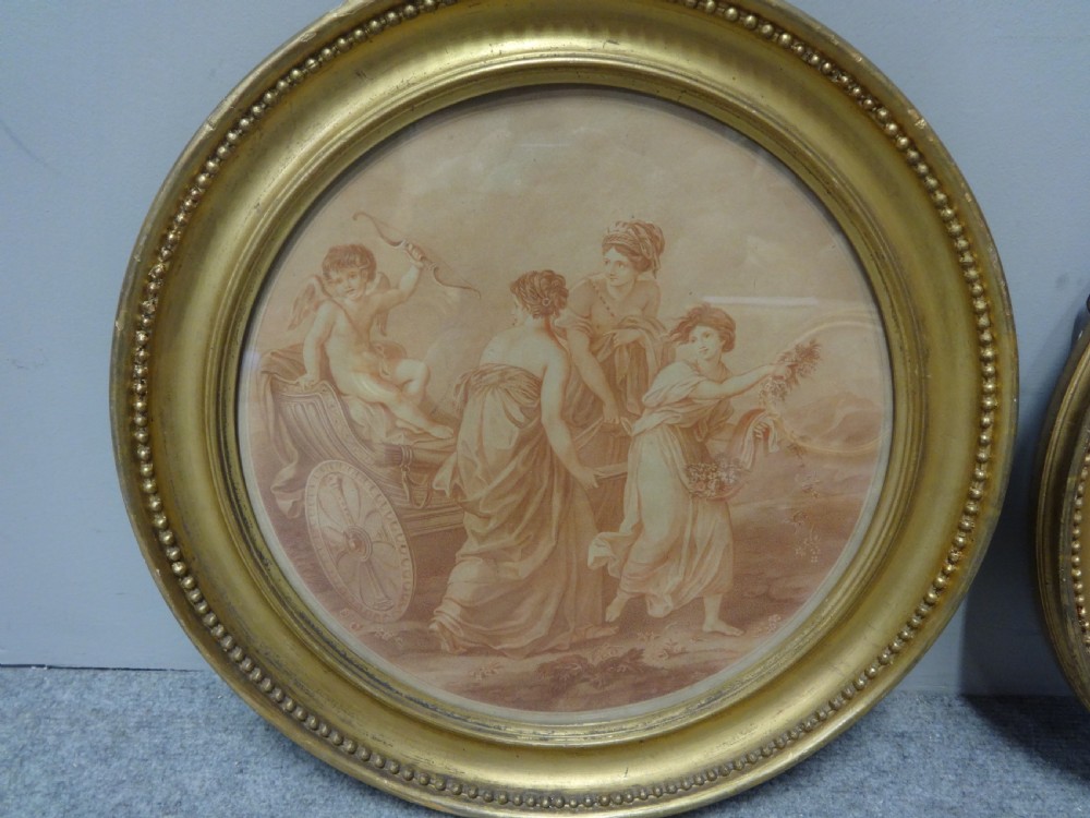Pair Regency Sepia Engravings in Gilt Frames View II