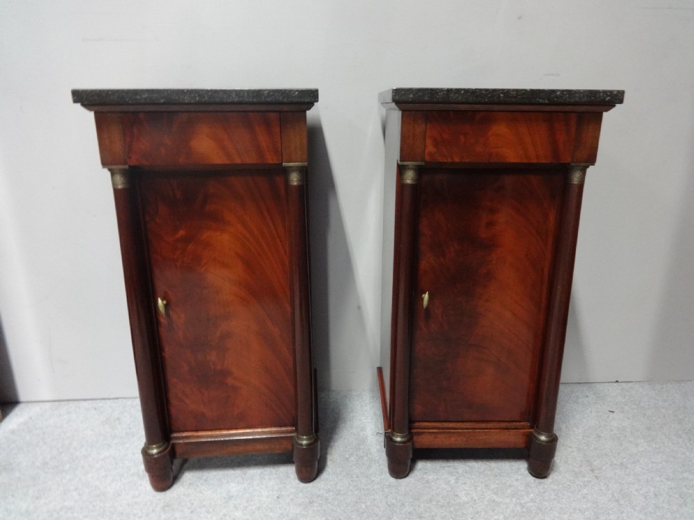 Pair French Empire Mahogany Bedside Cabinets